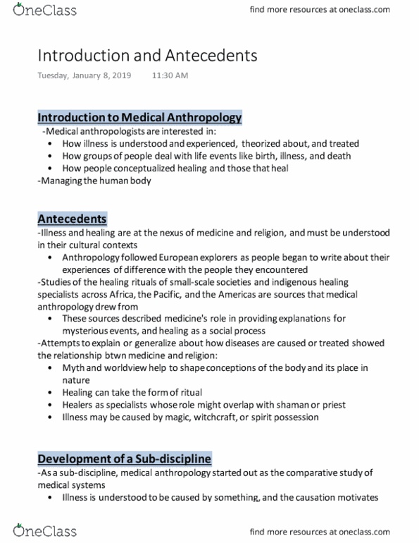 ANTHROP 3HI3 Lecture Notes - Lecture 1: Medical Anthropology, Medicalization, Biopolitics thumbnail