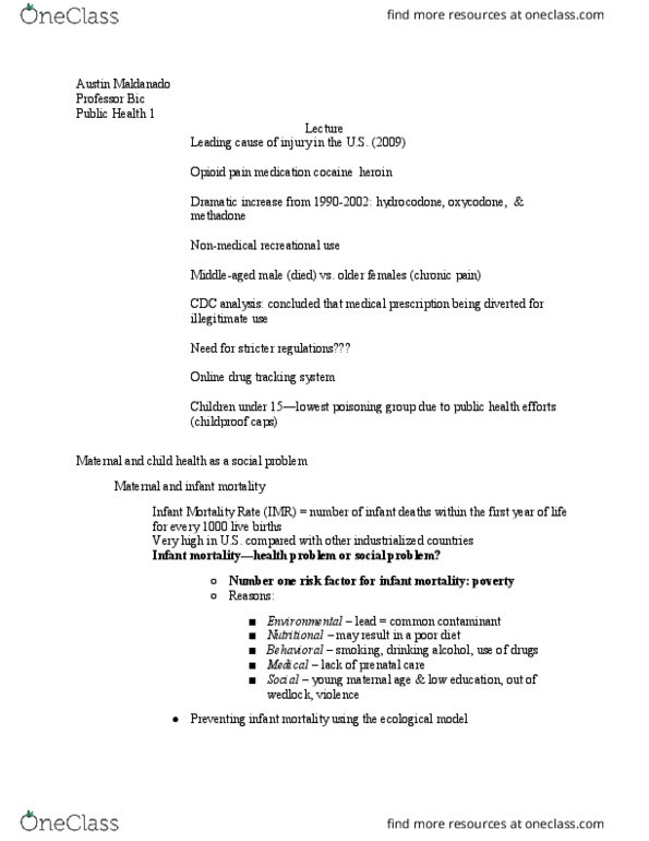 PUBHLTH 1 Lecture Notes - Lecture 59: Infant Mortality, Medical Prescription, Hydrocodone thumbnail