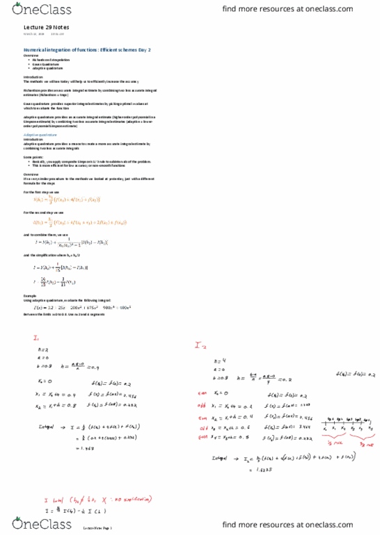 Civil and Environmental Engineering 2219A/B Lecture Notes - Lecture 29: Richardson Extrapolation, Numerical Integration thumbnail