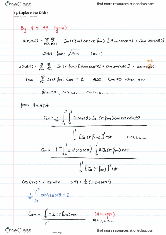 MATH300 Lecture 19: 19. Laplace in a Disk 2 thumbnail