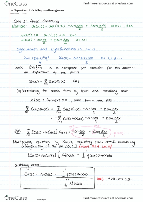 MATH300 Lecture 20: 20. Separation of Variables, non-Homogenous thumbnail