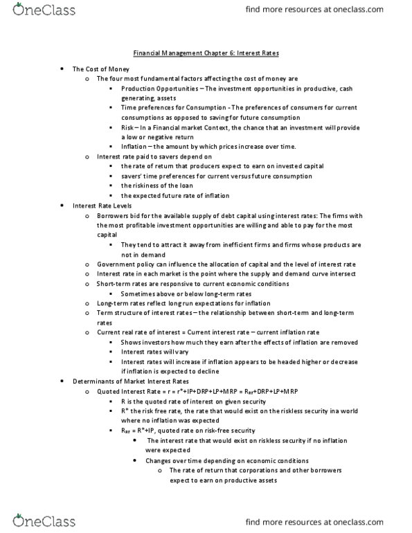 FIN3403 Chapter Notes - Chapter 6: Risk-Free Interest Rate, Interest Rate Risk, Interest Rate thumbnail