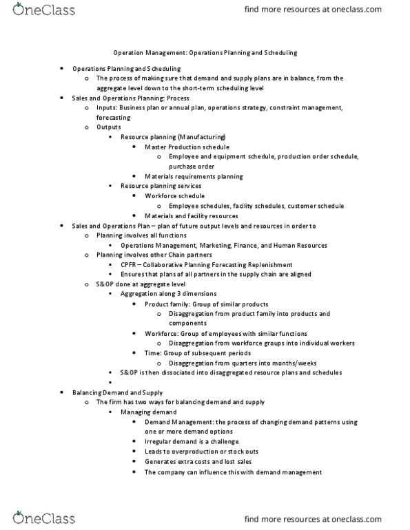 FIN3403 Lecture Notes - Lecture 8: Operations Management, Theory Of Constraints, Production Schedule thumbnail