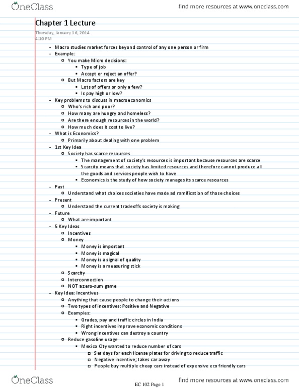 CAS EC 102 Chapter Notes - Chapter 1: Rolex, Barter, Macroeconomics thumbnail