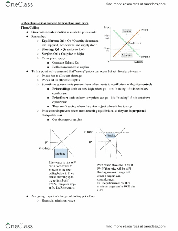 ECON 101 Lecture Notes - Lecture 9: Price Ceiling, Price Floor, Price Controls thumbnail