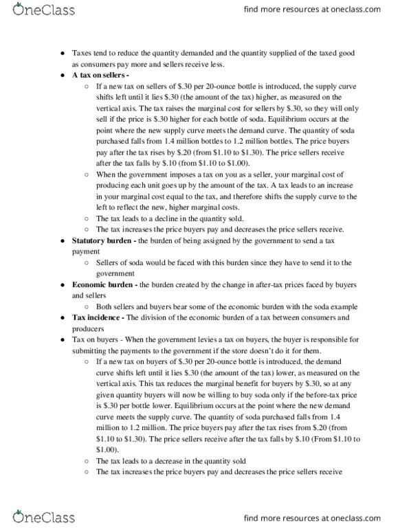 ECON 101 Chapter Notes - Chapter 7: Sugary Drink Tax, Tax Incidence, Demand Curve thumbnail