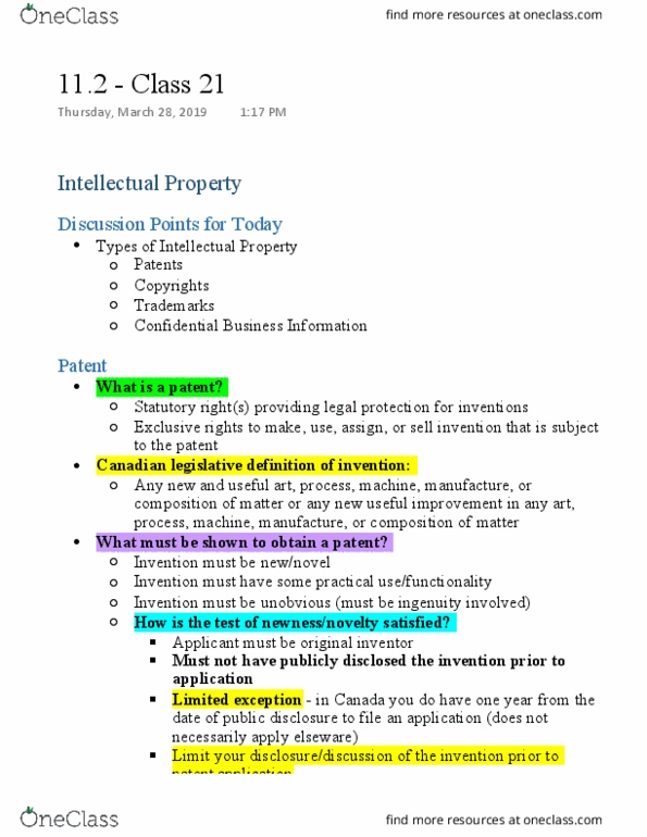 LS283 Lecture Notes - Lecture 21: Fast Product, Fiduciary, Moral Rights thumbnail