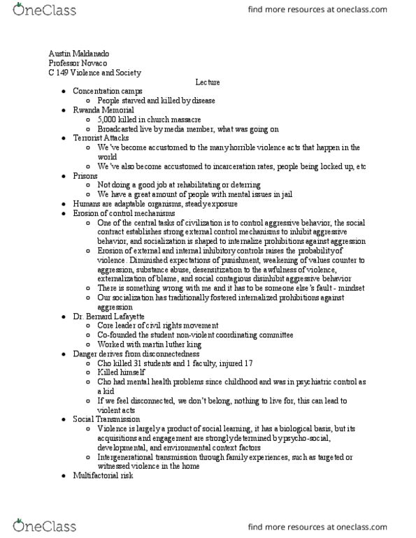 CRM/LAW C149 Lecture Notes - Lecture 7: Student Nonviolent Coordinating Committee, Bernard Lafayette, Scantron Corporation thumbnail