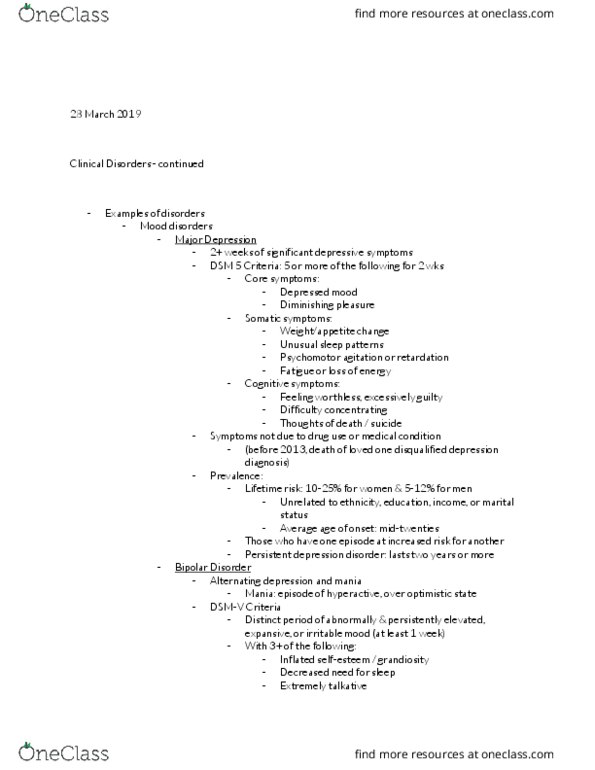 PSYC 102 Lecture Notes - Lecture 25: Psychomotor Agitation, Bipolar Disorder, Dsm-5 thumbnail