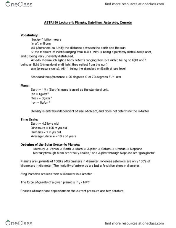 ASTR 150 Lecture Notes - Lecture 1: Astronomical Unit thumbnail