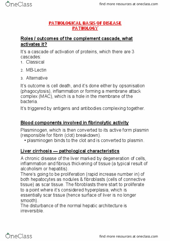 300889 Lecture Notes - Lecture 8: Complement Membrane Attack Complex, Cirrhosis, Complement System thumbnail