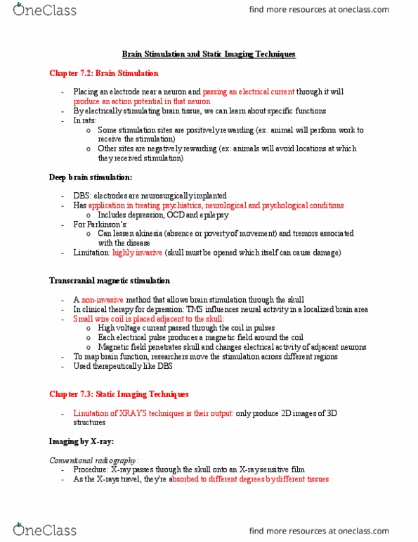PSYCH 2NF3 Chapter Notes - Chapter 7: Transcranial Magnetic Stimulation, Deep Brain Stimulation, Hypokinesia thumbnail