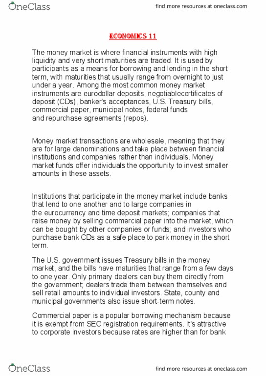 200425 Lecture Notes - Lecture 11: Money Market Fund, United States Treasury Security, Commercial Paper thumbnail