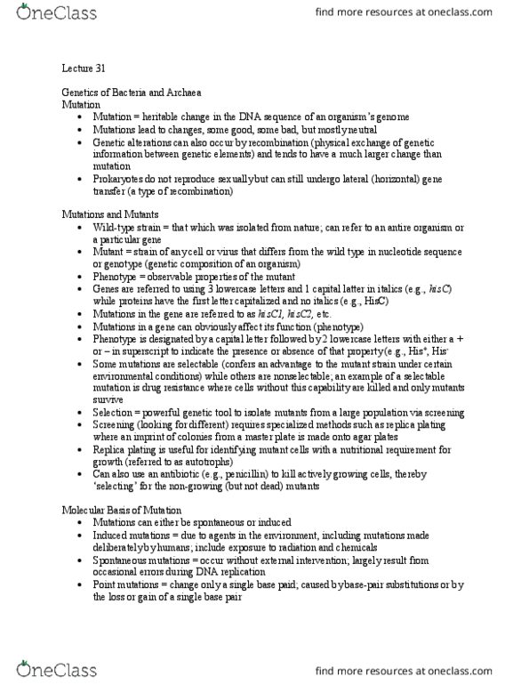 BSC 310 Lecture Notes - Lecture 88: Replica Plating, Point Mutation, Wild Type thumbnail