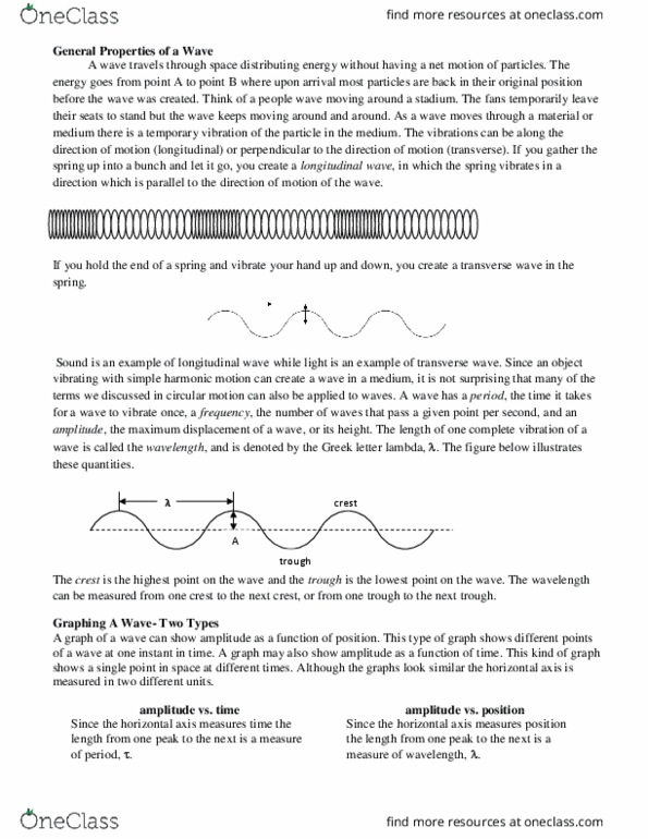 PHYS 2211 Lecture Notes - Lecture 9: Transverse Wave, Longitudinal Wave, Standing Wave thumbnail