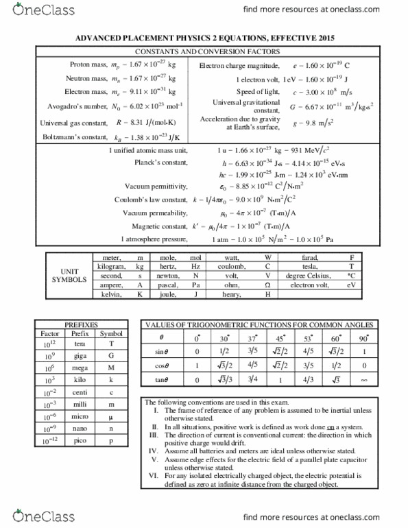 PHYS 2211 Lecture Notes - Lecture 15: Gas Constant, Vacuum Permittivity, Unified Atomic Mass Unit thumbnail
