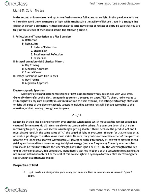 PHYS 2211 Lecture Notes - Lecture 18: Total Internal Reflection, Electromagnetic Spectrum, Refraction thumbnail