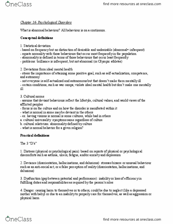 Psychology 1000 Chapter Notes - Chapter 16: Antisocial Personality Disorder, Social Anxiety Disorder, Cultural Relativism thumbnail