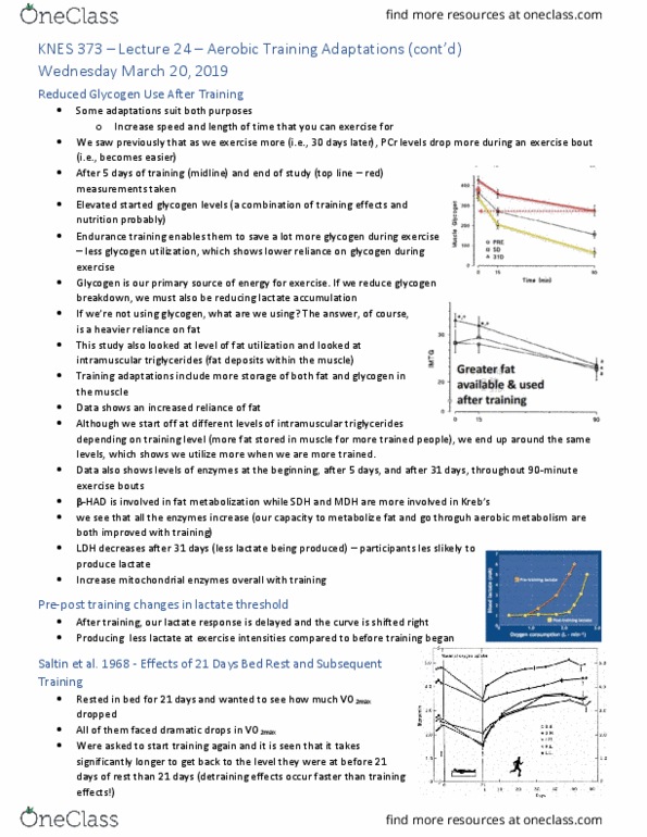 KNES 373 Lecture Notes - Lecture 24: Cellular Respiration, 21 Days, Endurance Training thumbnail