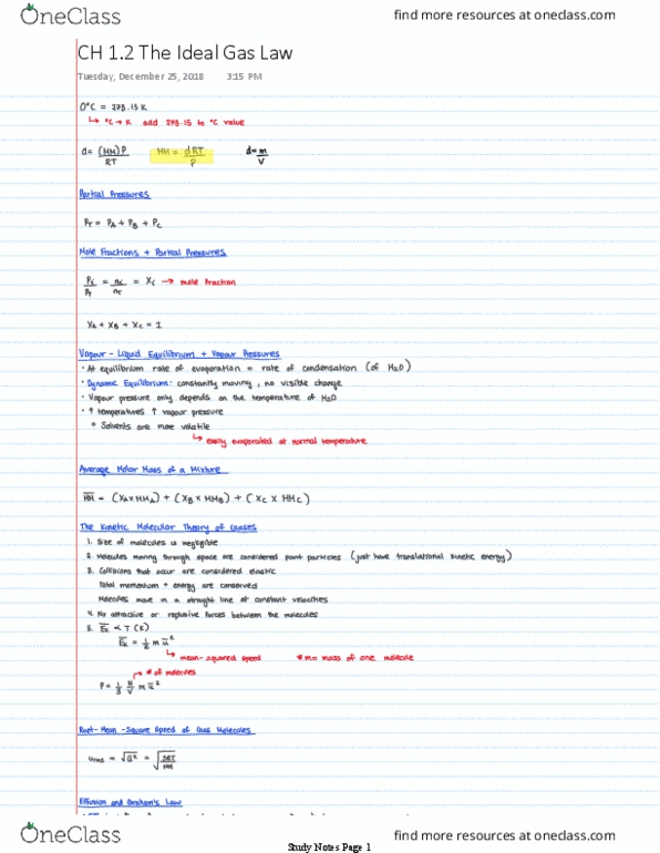 Chemistry 1302A/B Chapter Notes - Chapter 1.2: Ideal Gas Law thumbnail