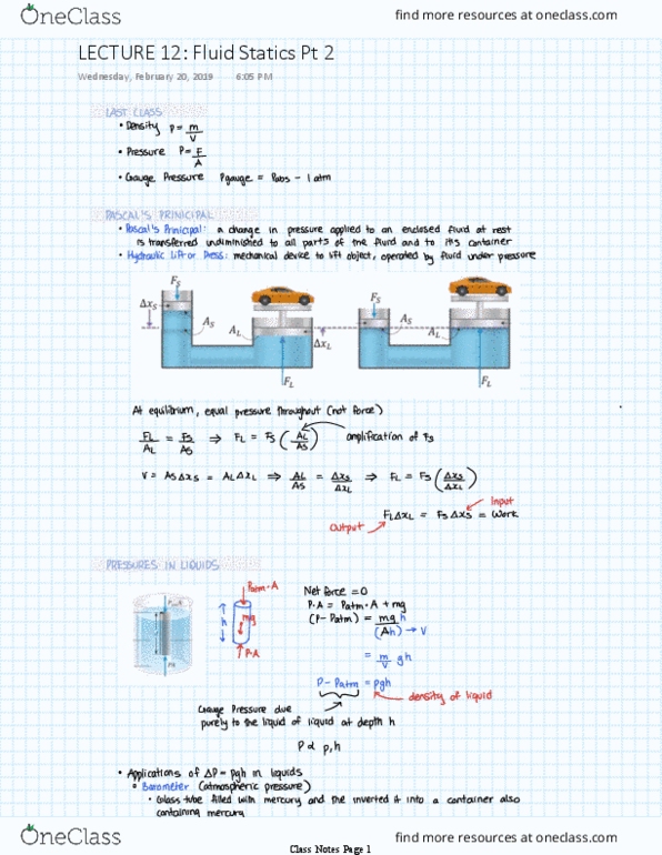Physics 1029A/B Lecture 12: LECTURE 12 Fluid Statics Pt 2 thumbnail