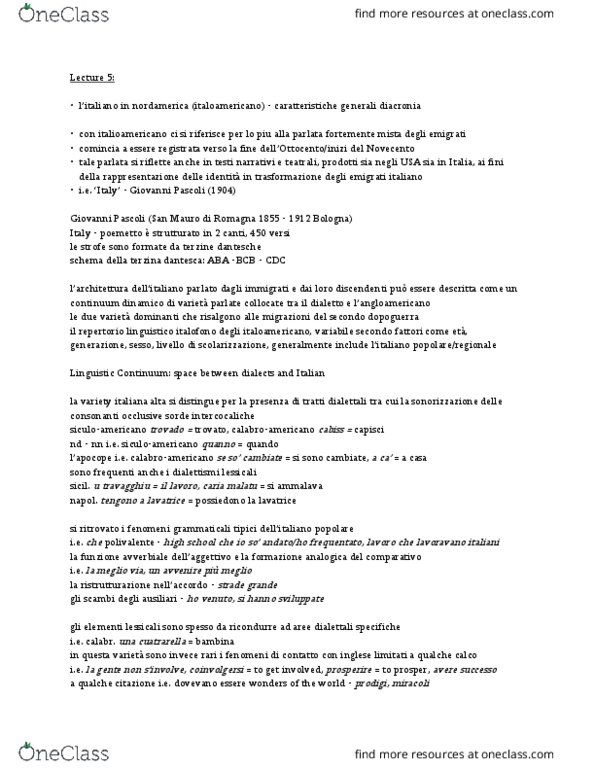 ITA433H1 Lecture Notes - Lecture 5: Giovanni Pascoli, Avvenire, Recto And Verso thumbnail
