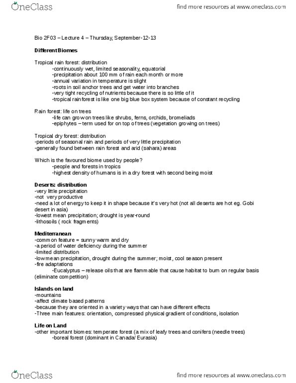 BIOLOGY 2F03 Lecture Notes - Tropical And Subtropical Dry Broadleaf Forests, Lionhead Studios, Gobi Desert thumbnail