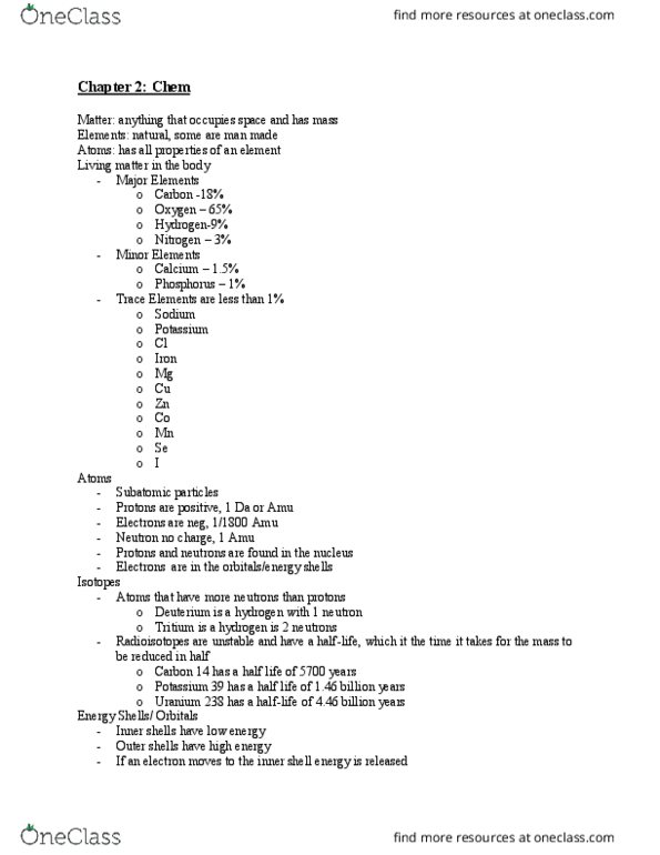 BIOL 1334 Lecture Notes - Lecture 2: Uranium-238, Deuterium, Bicarbonate thumbnail