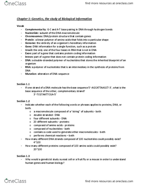 BIOL 3301 Chapter Notes - Chapter 1: Macromolecule, Uracil, Intron thumbnail