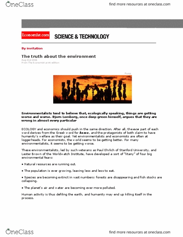 REM 100 Lecture Notes - Lecture 1: Worldwatch Institute, The Population Bomb, Eugenius Warming thumbnail