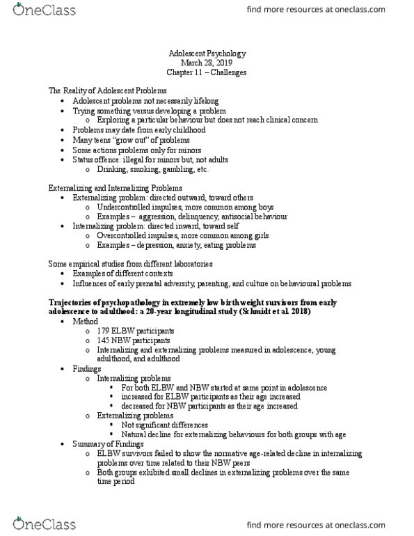 PSYCH 3AB3 Lecture Notes - Lecture 25: Low Birth Weight, Longitudinal Study, Birth Weight thumbnail