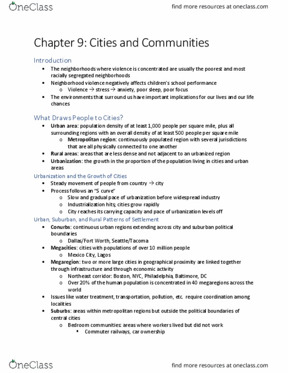 SOC 1300 Chapter Notes - Chapter 9: Northeast Corridor, Megacity, Georg Simmel thumbnail