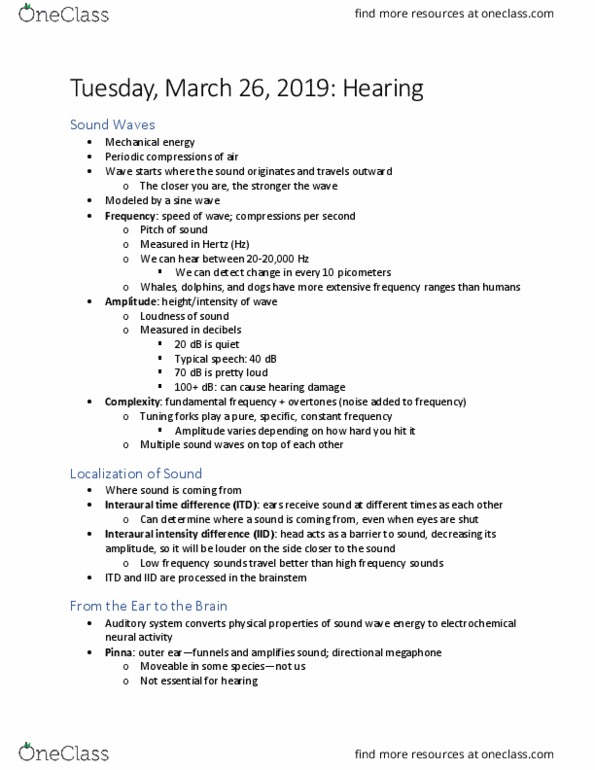 PSYC 3341 Lecture Notes - Lecture 11: Sound Localization, Interaural Time Difference, Sine Wave thumbnail