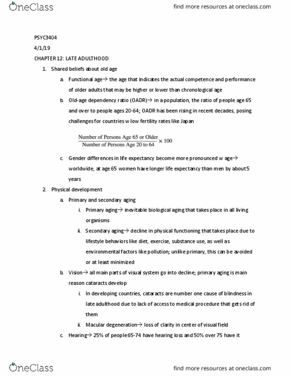 PSYC 3404 Chapter Notes - Chapter 12: Macular Degeneration, Dependency Ratio, Senescence thumbnail