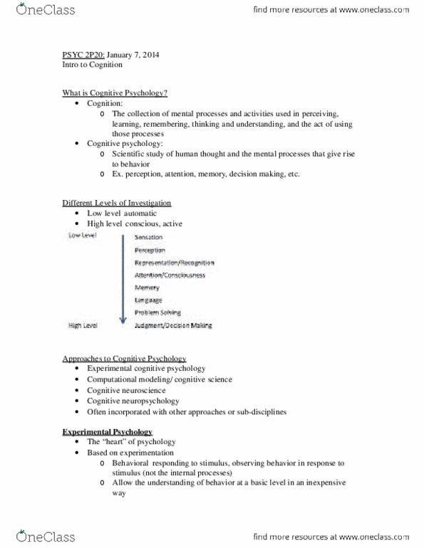 PSYC 2P20 Lecture Notes - Electroencephalography thumbnail