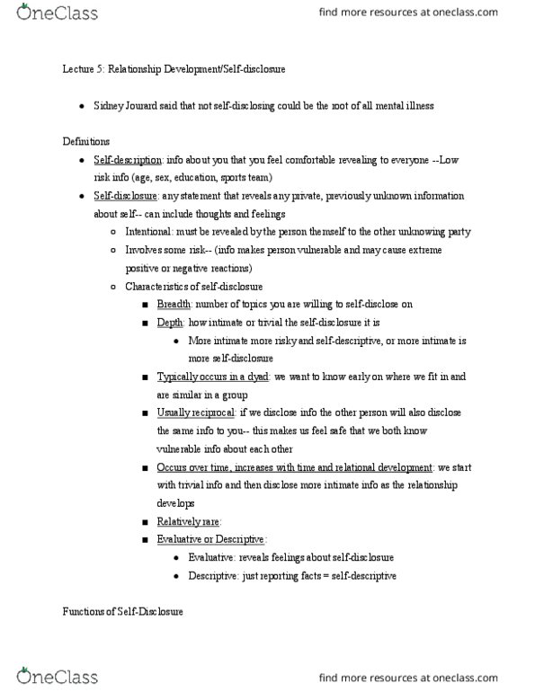 CMN 120 Lecture Notes - Lecture 5: Longitudinal Study, Uncertainty Reduction Theory, Disinhibition thumbnail