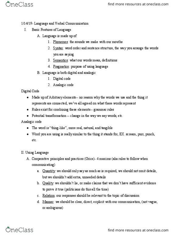 CMN 120 Lecture Notes - Lecture 2: Purr, Pragmatics, Implicature thumbnail