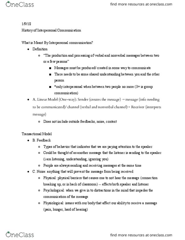 CMN 120 Lecture Notes - Lecture 1: Interpersonal Communication, Stress Management, Meta-Communication thumbnail