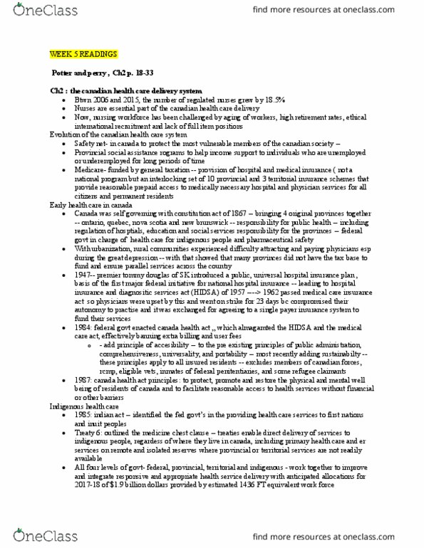 NSE 112 Chapter Notes - Chapter 5: Health Care In Canada, Primary Healthcare, Health System thumbnail