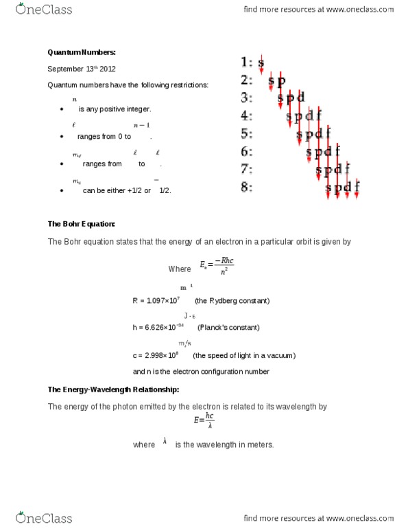 CHEM 1AA3 Lecture Notes - Rydberg Constant, Electron Configuration, Photon thumbnail