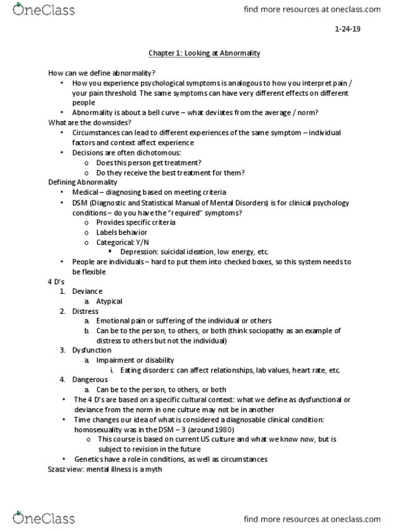 PSYCH 380 Lecture Notes - Lecture 2: Suicidal Ideation, Threshold Of Pain, Dsm-5 thumbnail