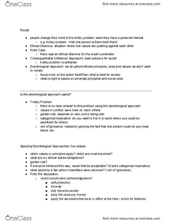 PSYCH238 Lecture Notes - Lecture 14: Trolley Problem, Categorical Imperative, Deontological Ethics thumbnail
