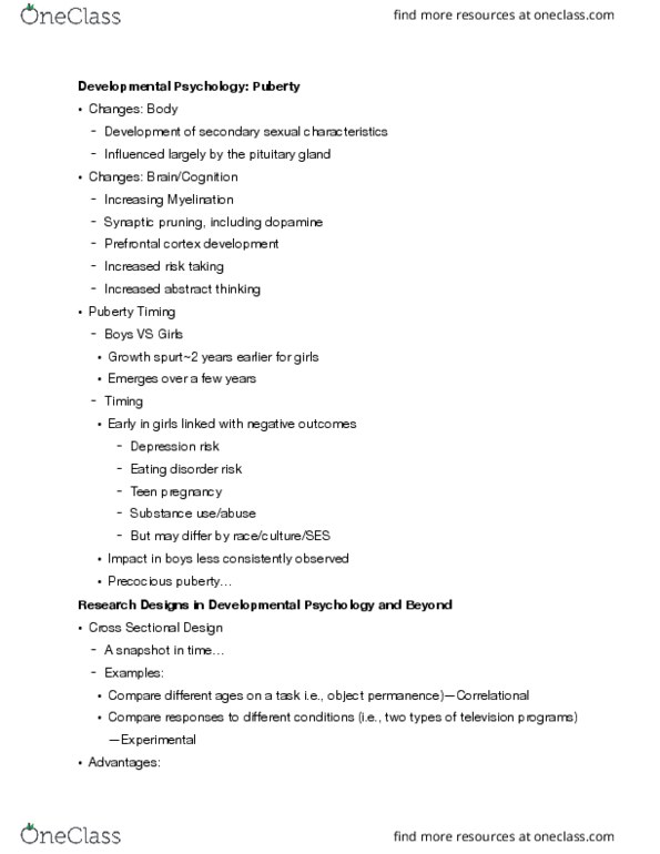 CAS PS 101 Lecture Notes - Lecture 17: Secondary Sex Characteristic, Precocious Puberty, Synaptic Pruning thumbnail