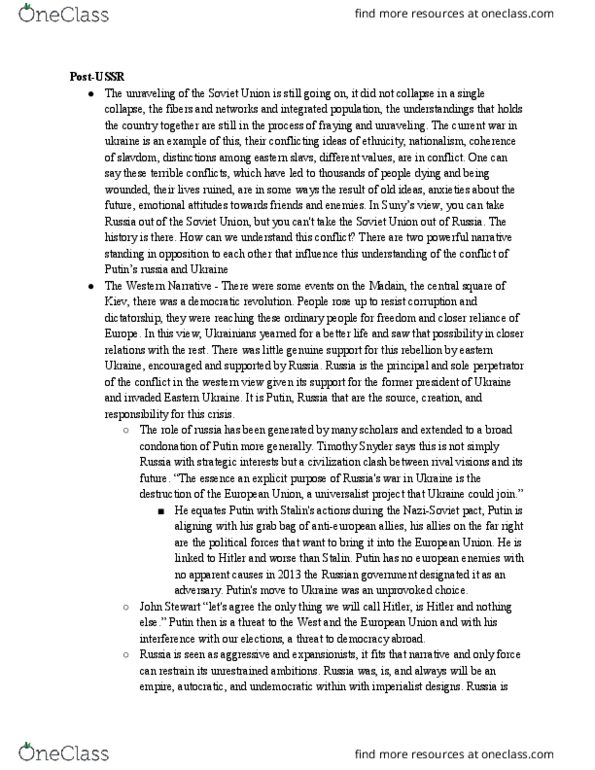 HISTORY 332 Lecture Notes - Lecture 17: Timothy D. Snyder, The Current War, East Slavs thumbnail