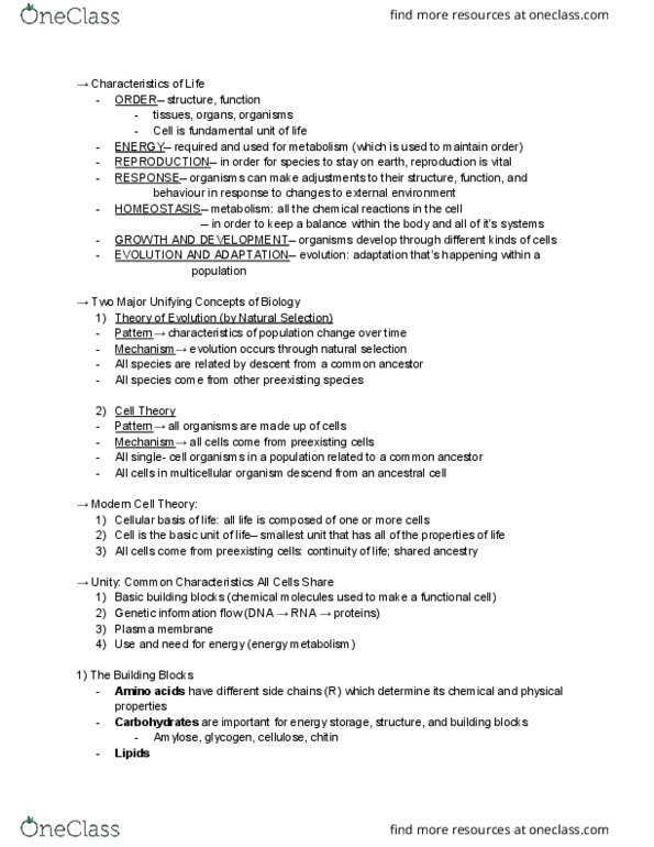 BIOL 1000 Chapter Notes - Chapter 2-3: Cell Theory, Multicellular Organism, Amylose thumbnail