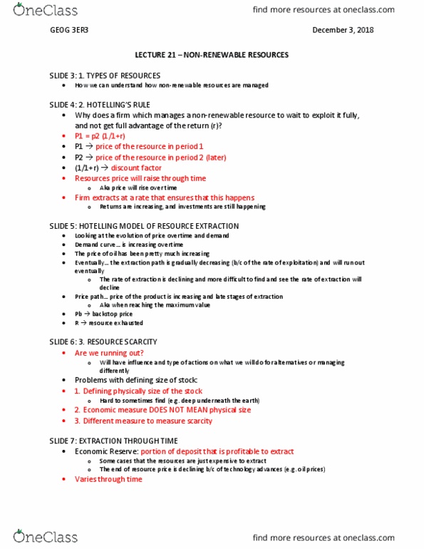 GEOG 3ER3 Lecture Notes - Lecture 21: Non-Renewable Resource, Discounting, Demand Curve thumbnail