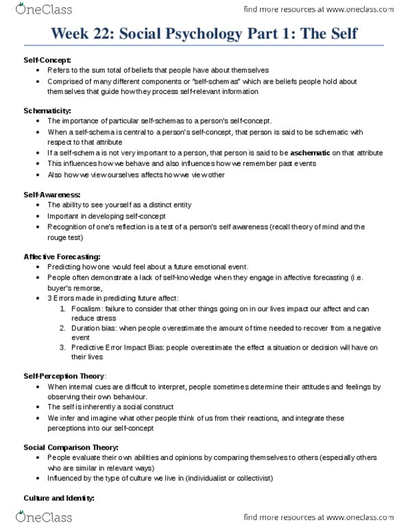 PSYC 100 Lecture Notes - Lecture 2: Fundamental Attribution Error, Social Comparison Theory, Terror Management Theory thumbnail