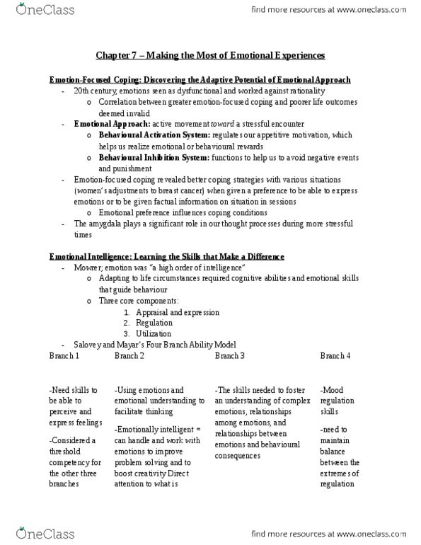 PSYCH 3BA3 Chapter Notes - Chapter 7: Amygdala, James W. Pennebaker, Prefrontal Cortex thumbnail