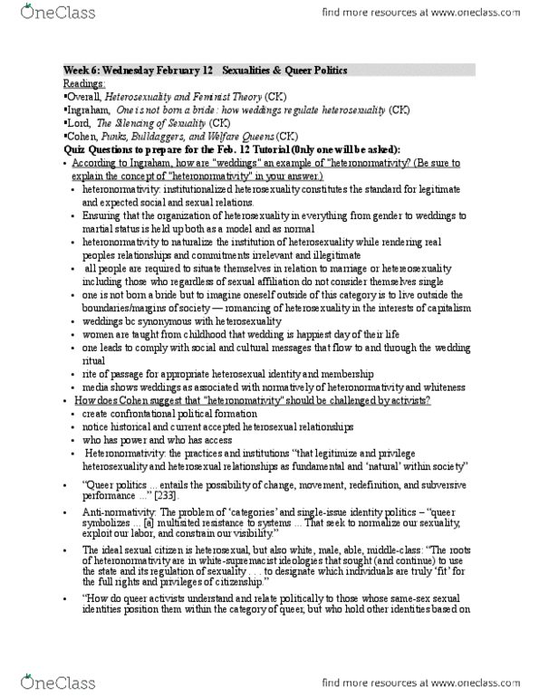 SOSC 1502 Lecture Notes - Lecture 6: Heteronormativity, Heterosexuality, Heterosexism thumbnail