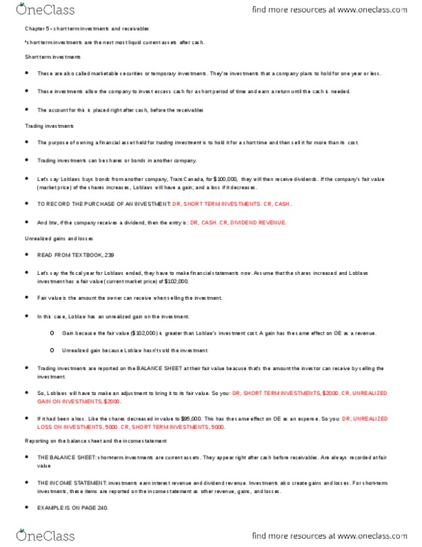 MGT120H5 Chapter Notes - Chapter 5: General Ledger, Book Value, Accounts Receivable thumbnail